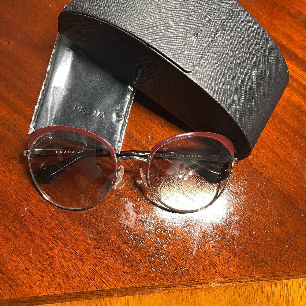 Prada Sunglasses Silver Red Frame